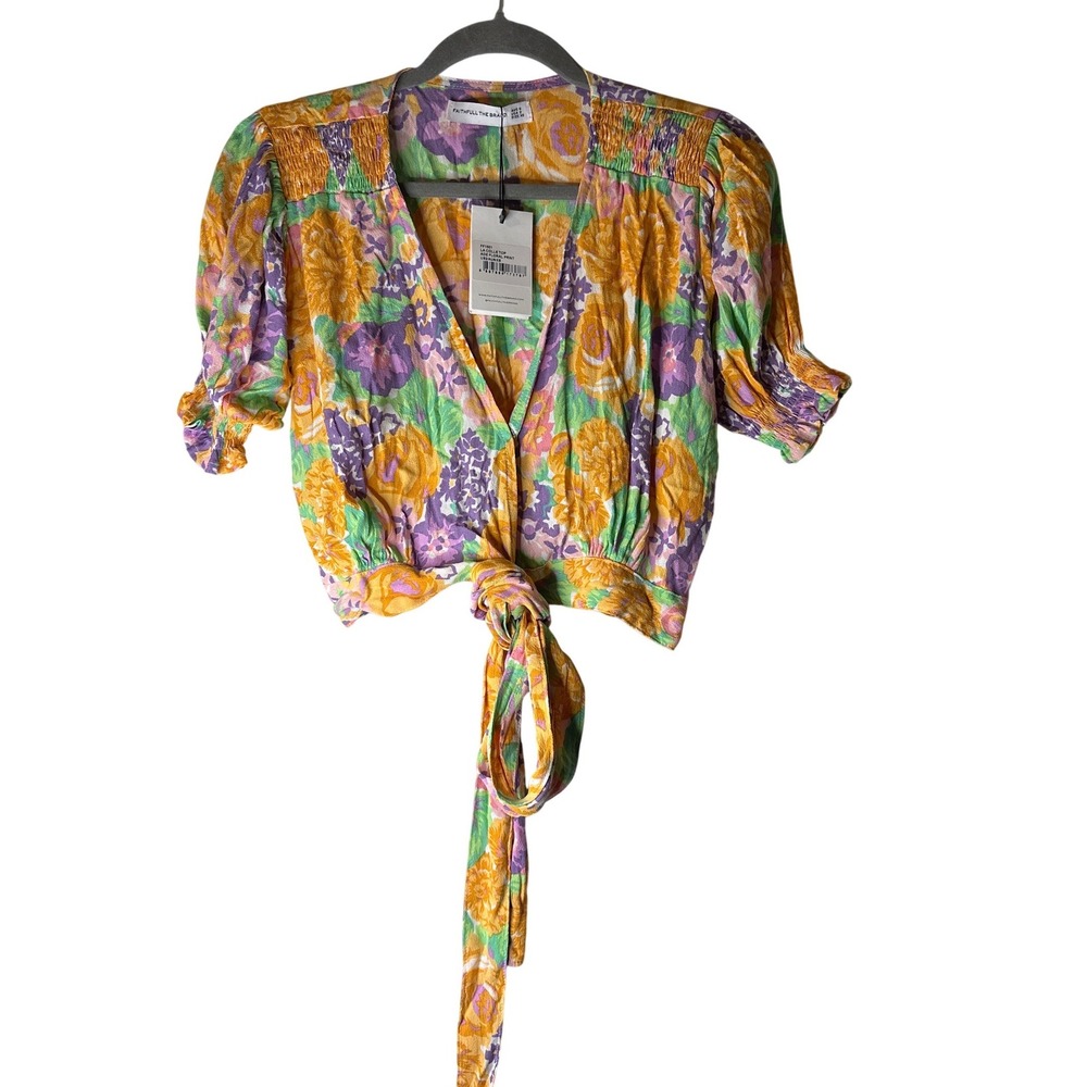 Faithfull The Brand La Colle Top Ade Floral Print Tie Front Crop Blouse XS NEW